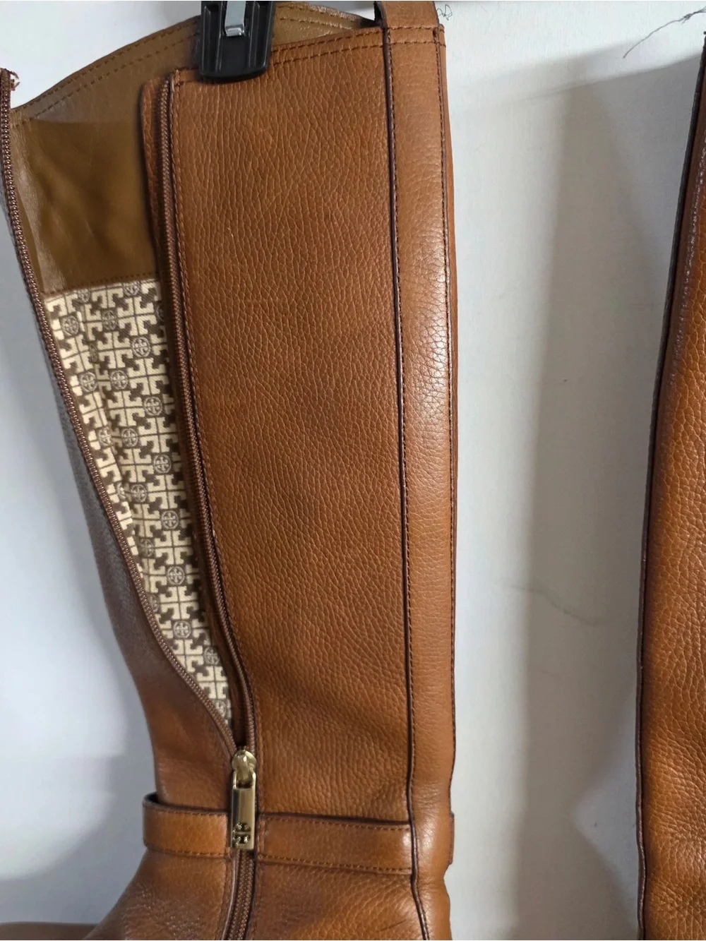 Tory Burch Cognac Leather Over-the-Knee Boots with Gold Logo